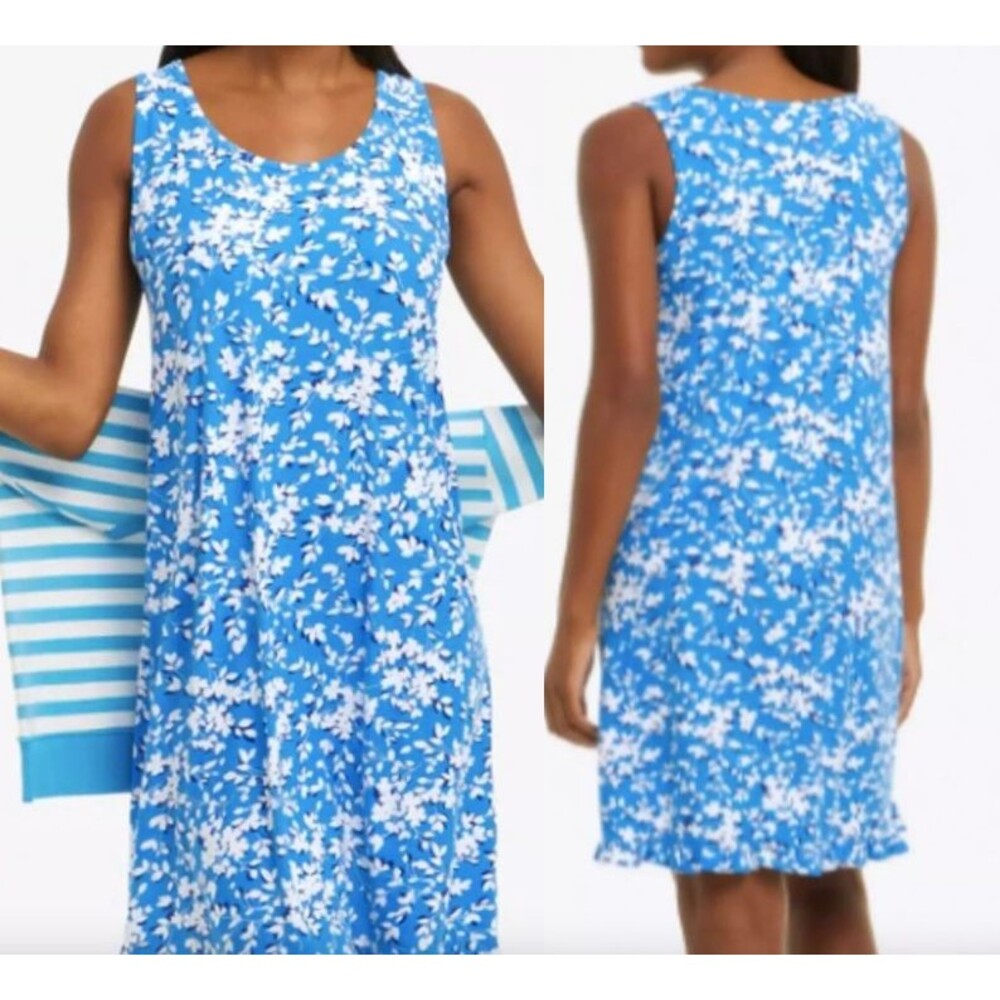 Draper James Nightie Blue‎ Shadow Floral Ruffle Pajama Dress Ruffle Small Medium